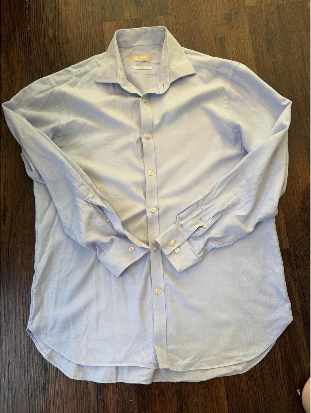 Michael Kors Slim Fit Dress Shirt Men Light Blue Button Up Long Sleeve Size M